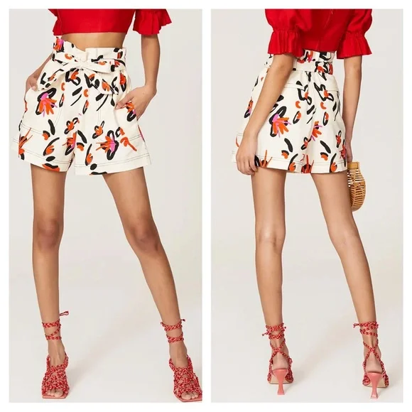 Tanya Taylor Linen Blend Belted Floral Shorts - Picture 5 of 9